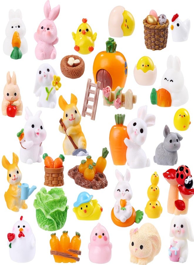 Vellibring 42 Pcs Easter Mini Resin Figurines, Miniature Sculptures Small Farm Bunny Chick Fairy Garden Decor for Dollhouse Easter Egg Fillers Party Favors Supplies DlY Landscape Terrarium - Image 1